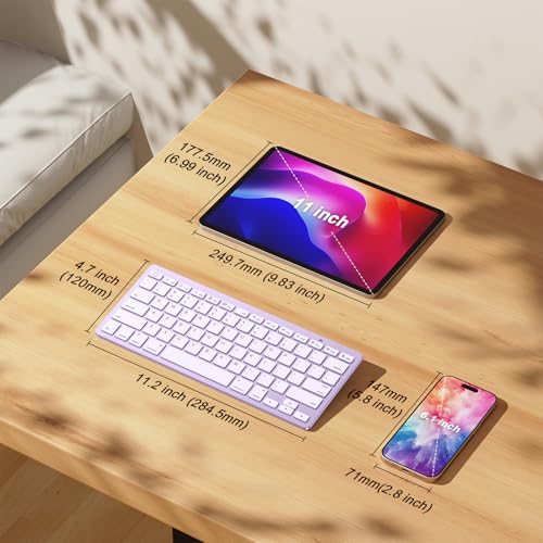 Image of OMOTON Ultra-Slim Bluetooth Keyboard for iPad 11th /10th /9th /8th /7th, iPad Pro /Air /Mini and iPhone Series, Wireless iOS Keyboard with 12 Multimedia Keys for Office, Home, Travel, School, Purple