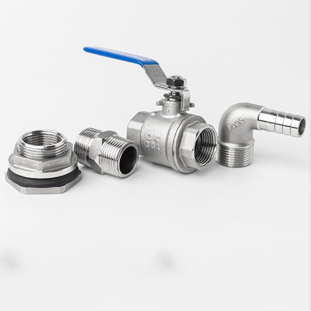 Válvula de bola 8 10 12 14 20 25 32 40 50 mm Espiga for manguera a 1/2" 3/4" 1" 2" Rosca acero inoxidable 304 for tanque agua Conector adaptador barril cerveza, 1 pieza(DN32*32mm)