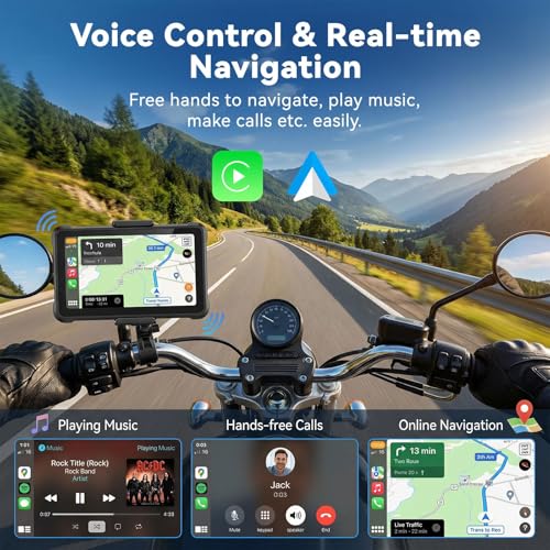 Image of SIXTOP Motorcycle CarPlay Screen with HD 1080P Dual Dash Cam Wireless CarPlay Android Auto Screen for Motorcycle TPMS Pantalla para Moto 5 inch IP67 Waterproof Touchscreen, Bluetooth, GPS, Voice Control