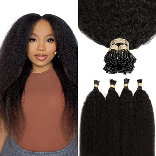 Kinky Straight Itip Hair Extensions - Natural Black Microlink Hair Extensions, Kinky Human Hair I Tip Extensions, 50 Gram, 16 Inch, 1g/s, 50 Strands