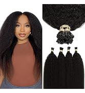 Lacerhair I Tip Hair Extensions Human Hair Kinky Straight Natural Black Color 1B 12 Inch I Tip Ha...