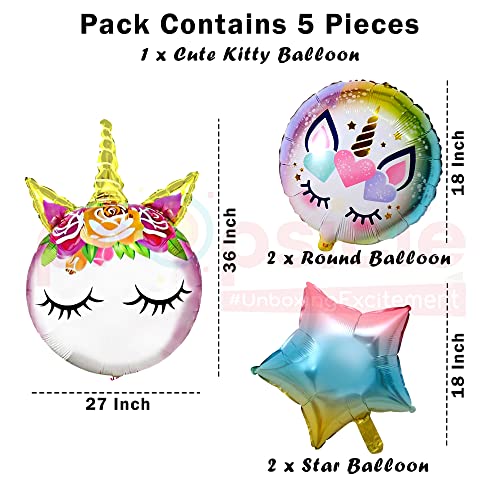 Image of Propsicle Birthday Foil Pink Unicorn Head Balloon Rainbow Color Pack of 5 Balloons Decoration Set for Baby Birthday | Theme Party Supplies Item