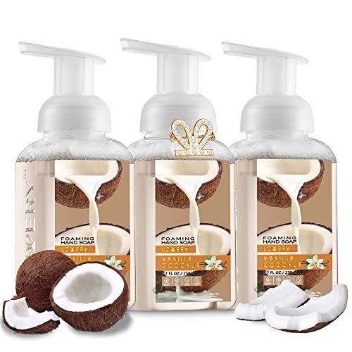 Foaming Hand Soap - Pack Of 3 - Moisturizing Hand Soap With Aloe Vera & Essential Oils - Alcohol-Free Hand Wash In Vanilla Coconut Scent - Scented Hand Wash For Kitchen Or Bathroom - Free Flawless Crystal Bracelet #TOP17