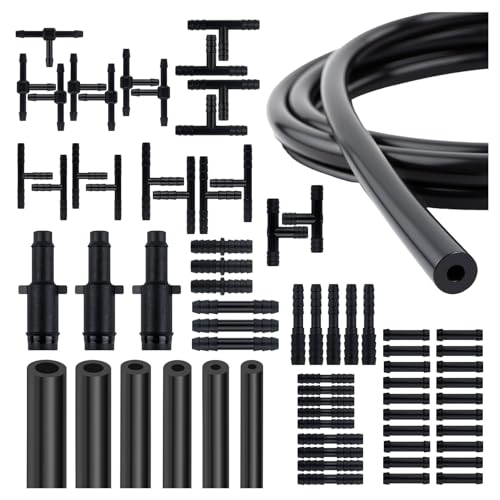 6PCS 5Ft Silicone Vacuum Hose Kit with 64PCS Connectors 100PSI Vacuum Hose Automotive Parts Include 1/8 5/32 3/16 1/4 5/16 3/8 ID Silicone Tubing for Auto Line Replacement