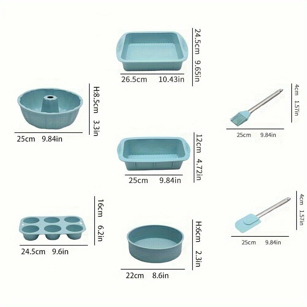 NYSDM - Juego de 7 moldes de Silicona antiadherentes para Hornear, para Pan Cuadrado, savarin, Pasteles con espátula, Pincel para Aceite, Brownies y Tartas de Queso