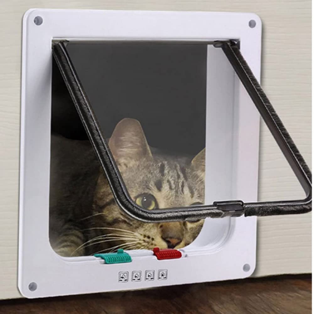 YXSH Katzentür Haustiertür 4-Fach Abschließbare Sicherheitsklappe Für Hunde Katzen Kätzchen Wandmontage Tür Tiere Kleine Haustiere Katzen Hunde-L