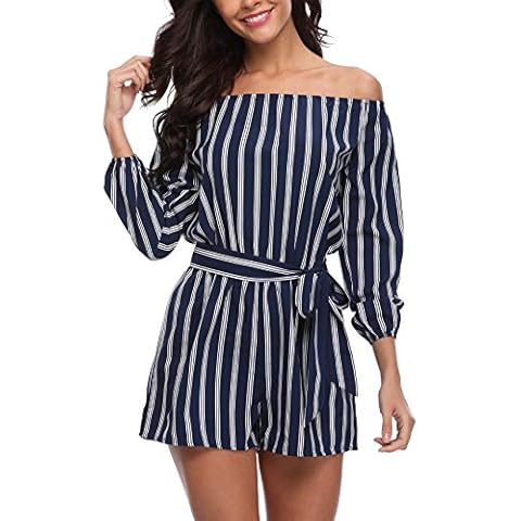 MISS MOLY Mono A Rayas Mujer Fiesta Sexy Manga Larga de Noche Trabajo Mamelucos básicos Bodysuit Pantalones Azul X-Small Cover