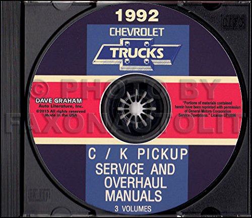 1992 CHEVROLET TRUCK & PICKUP FACTORY REPAIR SHOP & SERVICE MANUAL CD Includes C/K Truck, Silverado, Scottsdale, 454SS, Dually, Extended Cab, 1500, 2500, 3500 Gas & Diesel