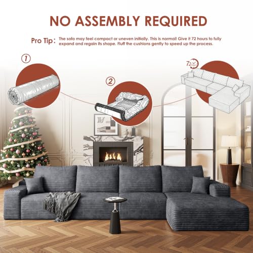 Image of Boneless Couch, Modular Sectional Couches for Living Room, U-Shaped Cloud Couch Sofa with Deep Seat, Fluffy Corduroy Upholstered Corner Sofa