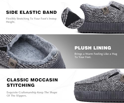Image of ONCAI Mens Clog Slippers with Arch Support Stripe Faux Fur Cotton-Blend High-Density Memory Foam Warm House Slippers Slip-on Indoor Outdoor Rubber Sole Size 7-16