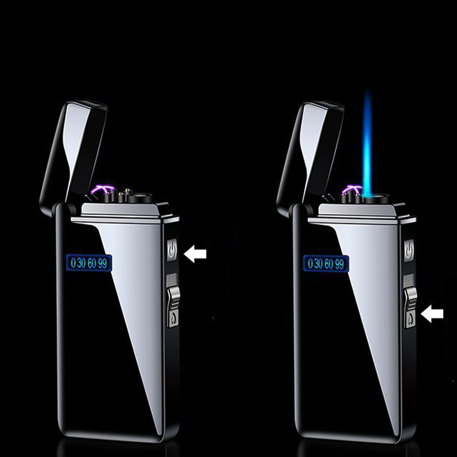 Briquet Plasma à Double Arc avec Affichage de la Batterie Jet Flame Turbo Torche Coupe-Vent sans Flamme Gadget pour Homme pour Bougies Feux d'artifice Cigarette Pipe Cigare