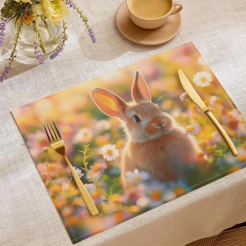 Set de table lavable et imperméable en lin à motif lapin mignon pour repas sans taches - 3