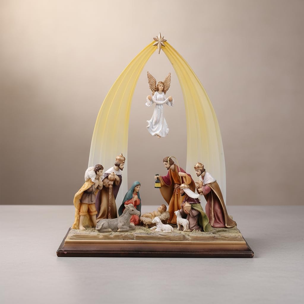 Comfy Hour 12.5" Holy Family Nativity Scene Figurine with Angel, Traditional Christmas Religious Statue, Christ Child Mary Joseph and Three Wise Men, Holiday Home Decor Accent, 1 Piece