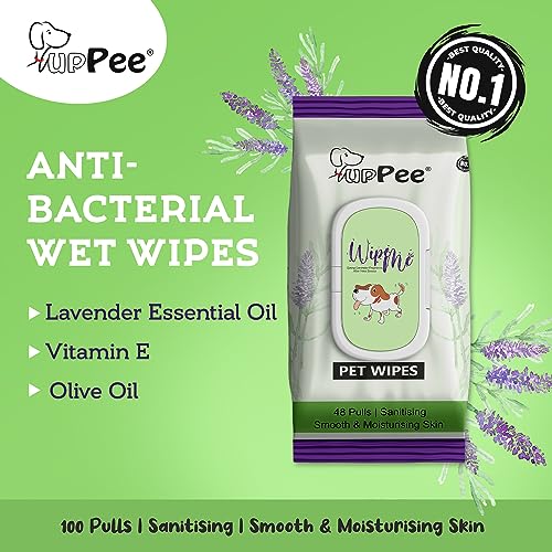 PUPPEE Wipe ME Anti-Bacterial Wet Wipes for Dogs & Cats | Cleansing, Deodorising & Grooming Wipes | Lavender Essential, Vitamin E & Olive Oil | Natural Extracts & Actives (Pack of 3) (Image - 5)