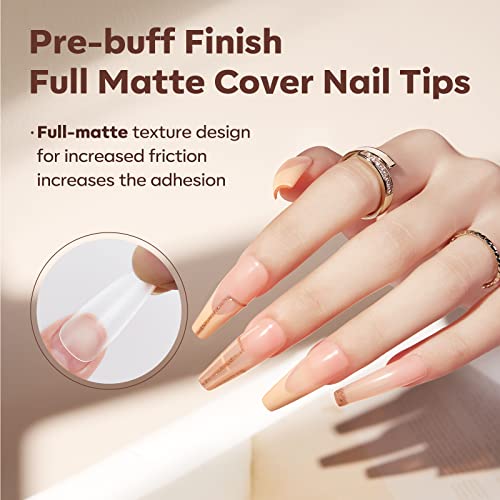 Image of Modelones Long Coffin Nail Tips Fake Nails Gel Tips Full Matte Cover More Friction for Acrylic Professional Extension Gel Manicure Art Design 10 Sizes