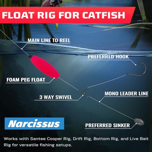Narcissus Fishing Bobbers Floats for Catfish, Vibrant Hard Foam Fishing Peg Floats,Strong Buoyancy for Fishing Freshwater Saltwater,Perfect for Santee Catfish Rig - Thumbnail 4