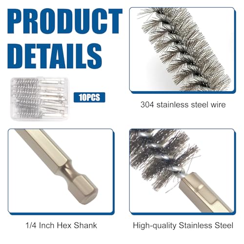 Image of 10 Pcs Wire Brush for Drill，Ultra-Durable Metal Wire Brush Set w / 1 /4 inch Hex Shank, Multiple Sizes Compatible with Power Drill, Impact Driver & Tube Cleaning