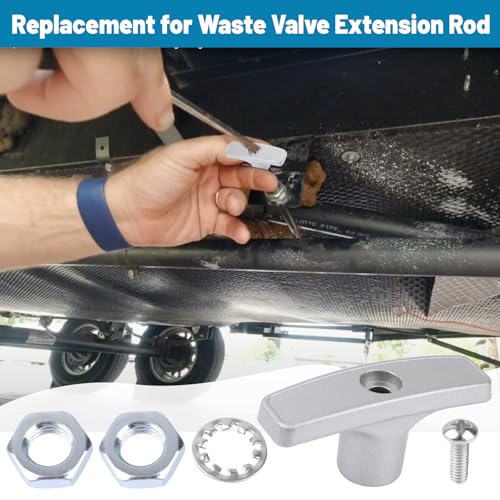Image of RV Waste Valve Handle Replacement for Waste Valve Extension Rod RV Parts Tank Hose Handle, Aluminium Flexible & Lightweight RV Waste Valve Handles Kits with 4 Nuts 2 Screws 2 Gasket - 2 Pack