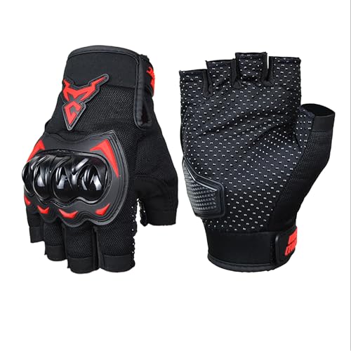 Guantes de Moto sin Dedos para Verano, Guantes de Ciclismo para Hombres y Mujeres, Guantes de Motocross sin Dedos, protección para Conducir Motocicleta de Dirt Bike. (Rojo, Large)