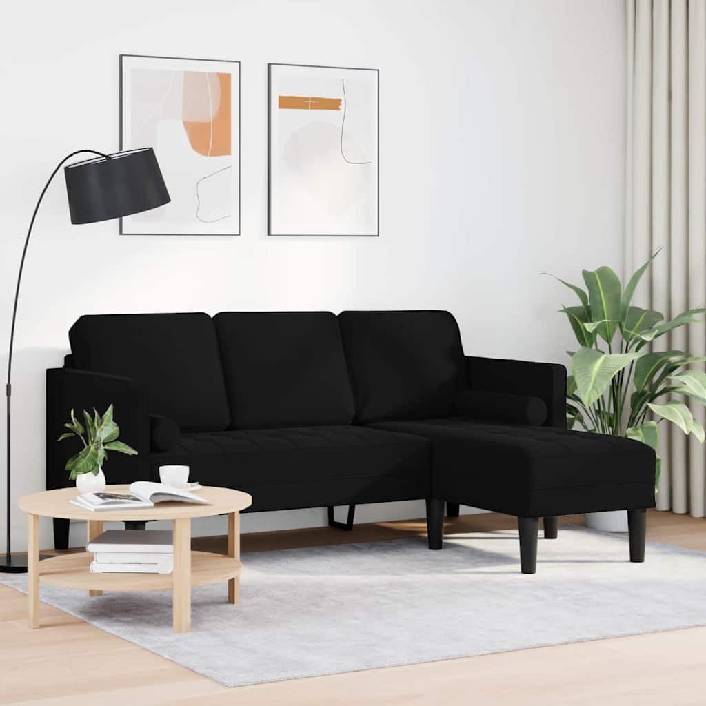 Zestaw sofy z poduszkami, czarny poliester, 173 x 131 x 67 cm, 3-osobowa sofa narożna modułowa z aksamitnymi podłokietnikami, trwały zestaw tapicerowany do salonu, salonu i pokoju