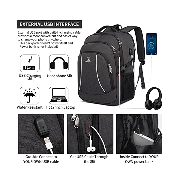 Backpacks,17.3in Laptop Backpack,Durable Travel Backpacks with USB Charging Port, RFID Anti Theft Pocket Big Business Computer Bag Water Resistant College School Bookbag Gifts for Men Women,Grey - Image 4