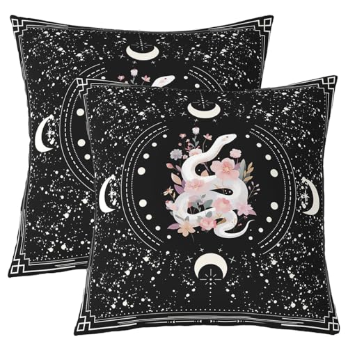Homewish Lot de 2 Housse de Coussin 40x40 Serpent Blanc,Taie d'oreiller Lune,Housse d'oreiller...
