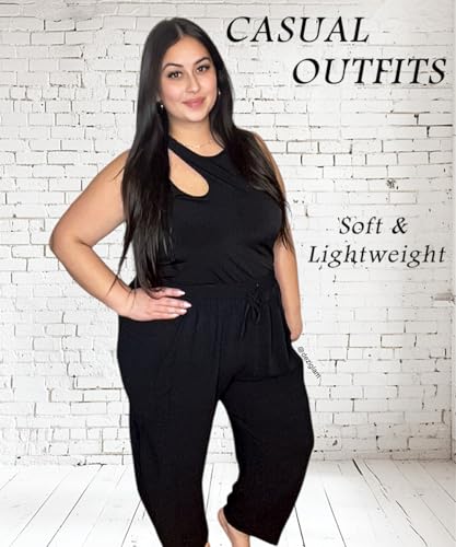 TIYOMI Plus Size Pants for Women Summer Palazzo Harem Pants Drawstring Lightweight Pant with Pockets Loose Casual XL-5XL4