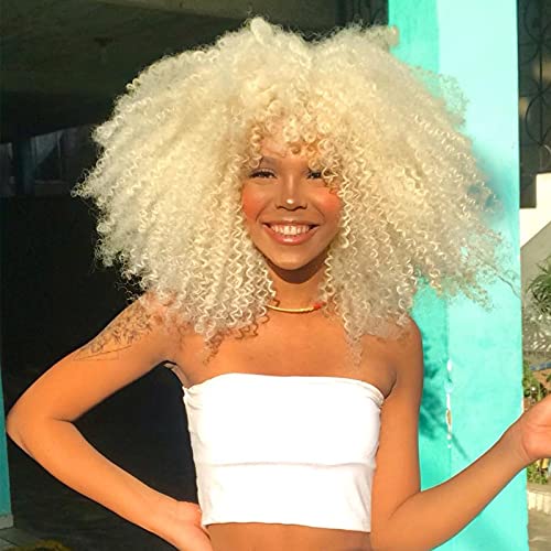 Curly Wig Afro Wigs with Bangs for Black Women Ombre Brown Afro Kinky Curly Synthetic Cheap Wig 14 Inch Bomb Short Wigs Shoulder Length full Wig (613)