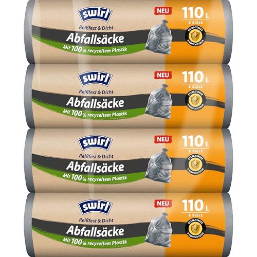 Swirl Bolsas de basura de 110 l (4 bolsas de 8 bolsas), sin cierre, muy resistentes y resistentes