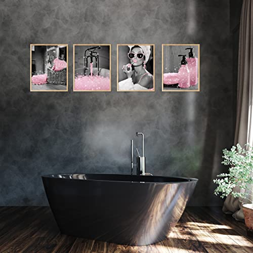 Fashion Wall Art Bathroom Wall Decor Prints Set Of 6 Black And White Pink Glam Glitter Canvas Posters Pictures Photos Bathroom Artwork Wall Modern Women Funny Bathroom (B&W Pink, 8"X10" Unframed) #TOP6
