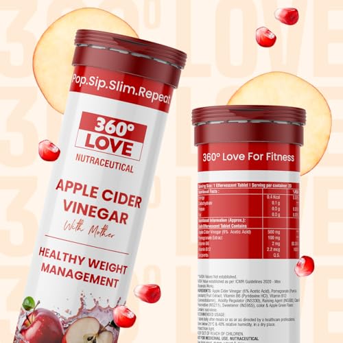 Image of Apple Cider Vinegar Tablets with Mother | Improves Metabolism Promotes Glowing Skin Supports Detoxification Vitamin B6, B12 & Pomegranate Extract 20 Effervescent Tablets (Pack of 1, Green Apple)