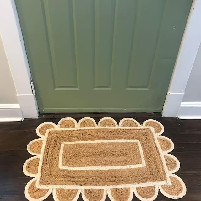 Miniatura 5 de The Weaver House - Alfombra de yute festoneado natural, bohemia, decoración bohemia tejida a mano, alfombra decorativa trenzada reversible