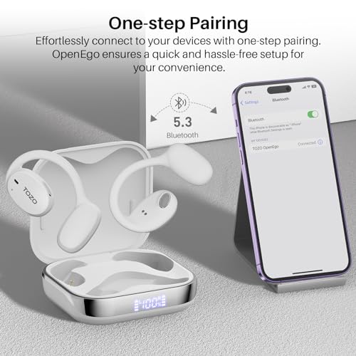 Image of TOZO OpenEgo Open Ear Earbuds Bluetooth Headphones, 5.3 Bluetooth Sport Earbuds with Earhooks for 80Hrs Playtime,32 EQ Modes, Digital Display, Clear Calls, Comfortable Wear for Running, Work