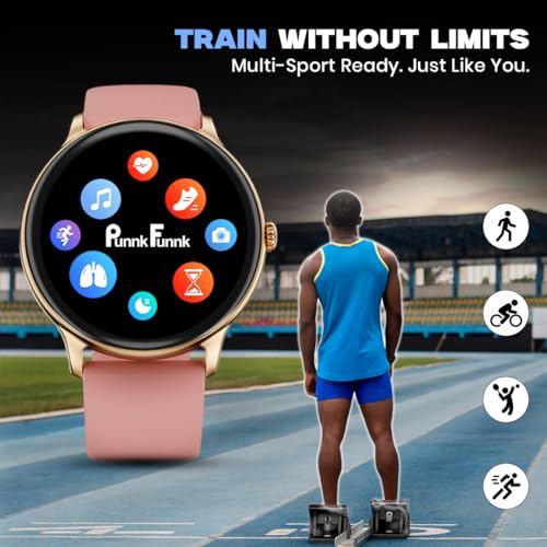 Image of PunnkFunnk Glavito Round Dial Smartwatch with 1.49 inch AMOLED Display, Bluetooth Calling, Functional Crown Control, 100+ Sports Modes, IP67, Health Tracking, 100+ Watch Faces for Men & Women (Pink)