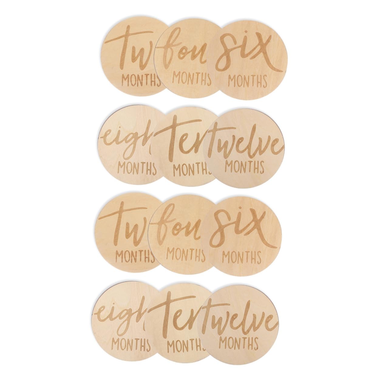 LckCryspho 木製 月間マイルストーンカード 丸形 両面デザイン 12枚セット 赤ちゃんの成長記録用フォトサイン、写真撮影装飾品 ベビールームデコレーション