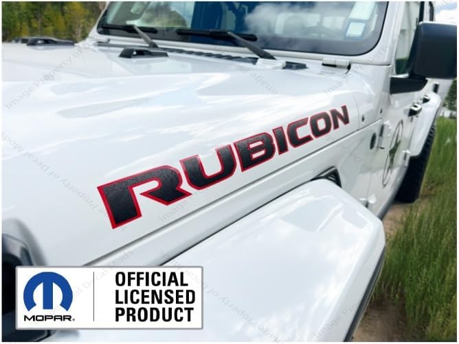 Rubicon Hood Graphic Vinyl Decal fits Jeep Rubicon JL/JT (2018-2026) Matte Black topo Lines with Red Outline (Set of 2) - CR | UV1A1