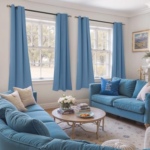 Image of YoungsTex Denim Blue Blackout Curtains 68 Inch Length for Bedroom - Thermal Insulated Drapes with Grommet Room Darkening Window Treatments for Bedroom, 2 Panels, 42 x 68 Inch
