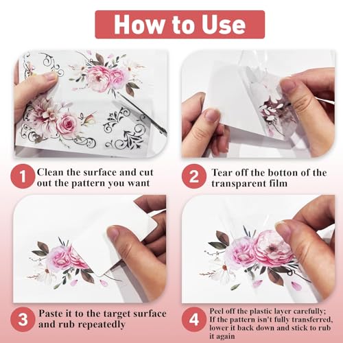 PLIGREAT 3 Blätter Retro Rub on Sticker für Möbel Transfers Aquarell Blumen Aufkleber für DIY Handwerk Holz Kleiderschrank Schublade Schranktür Tischstuhl Dekoration alte Möbel Renovierung Dekor