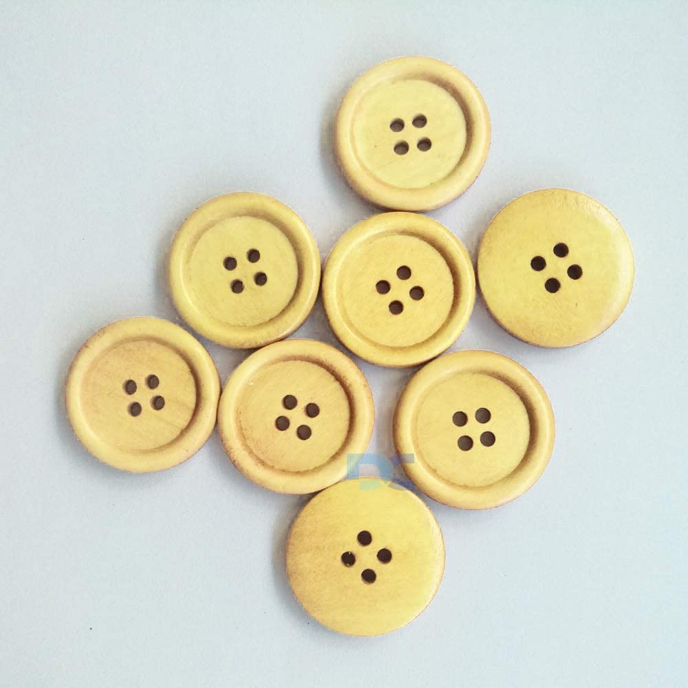 Daily Crafts Pack of 12 Buttons Diameter 25 mm,(1 inch) 4 Holed for Sewing and Art and Craft Round Buttons with 4 Holes| (Light Brown Wooden)
