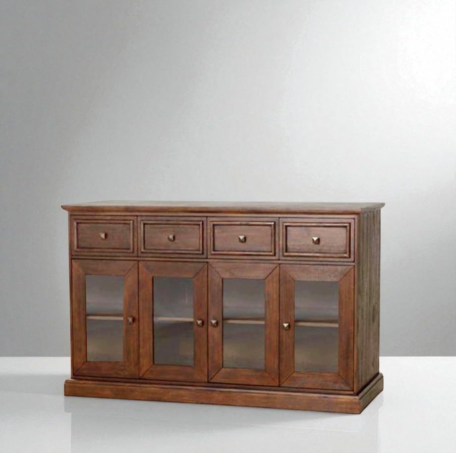 Image of The Attic Francisco Sideboard, Multipurpose Cabinet for Kitchen and Living Room Storage, Crockery Storage, Solid Sheesham Wood, Honey Matte Finish