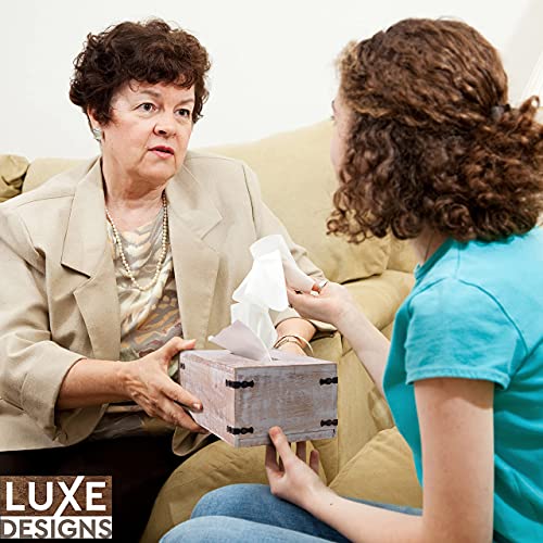 Wood Tissue Box Cover for Desktop – Vintage Rectangle Tissue Holder w/Slide Out Bottom for Refills – Desktop Tissue Holder – Rustic White Wood Pieces for Home Office Decor – 6.4” X 10.2” X 4.5”