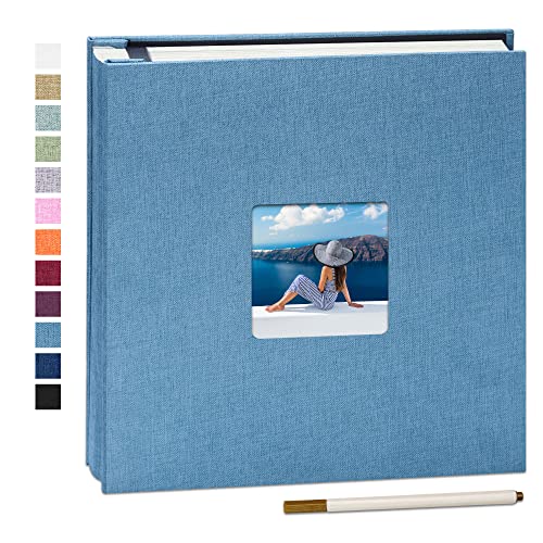 Yopih Album Photo Autocollant 60 Pages Albums Photo DIY 10X15 Albums Photo Souvenirs Couverture en Lin Cadeaux de Mariage Noël Valentin Cadeau d'anniversaire Anniversaire Enfants Bleu Ciel