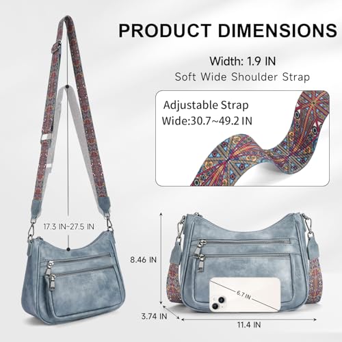 Image of KITEVIUN Crossbody Bags for Women Leather Purse Trendy Multi Pocket Shoulder Handbags with Adjustable Guitar Strap