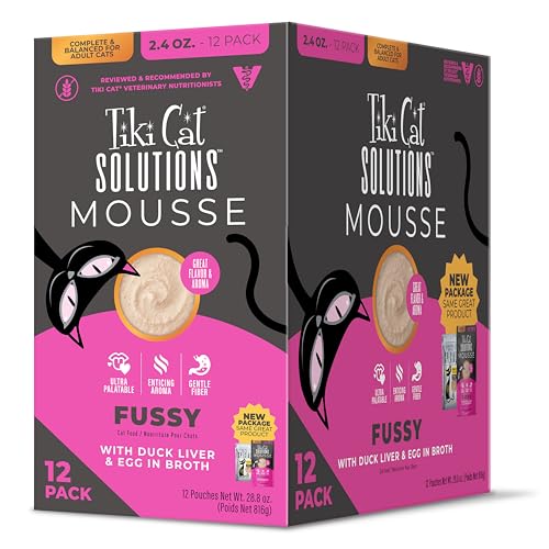 Tiki Cat Solutions Mousse Multipack Wet Cat Food, Fussy, Duck Liver & Egg, 2.4 oz. Pouch (12 Count)