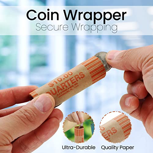 Quarter Coin Wrappers 72 Pcs - Preformed Coin Rolls Wrappers For Quarter - Paper Coin Tubes Wrapper, Convenient Quarter Storage Cover Coin Rolls, Coin Wrappers Quarters For Bank And Office #TOP1