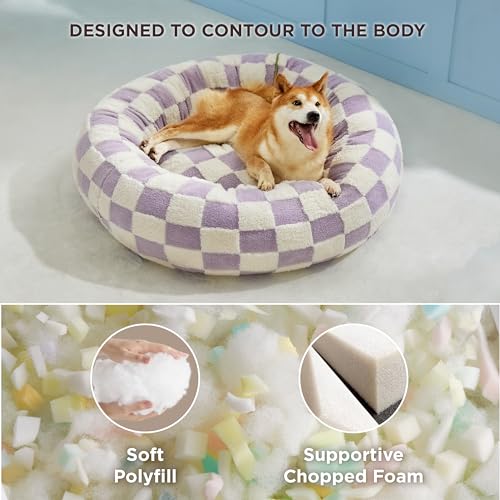 Image of LE SURE Shown on TV Donut Large Dog Bed - XL Round Cat Beds Indoor Anti-Anxiety Calming Bed Present for Pets, Washable Cute Bed with Jacquard Shaggy Plush & Anti Slip Bottom, 36 Inch, Purple
