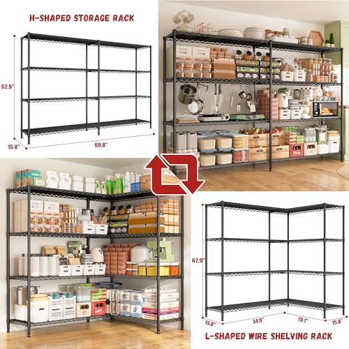 Image of REIBII 4-Tier Heavy Duty Wire Shelving,1250LBS Storage Shelf Shelf Rack | 250 lbs /shelf, heavy-duty steel, rust-resistant, adjustable clips, tool-free 10-min, fits garage, kitchen, pantry, commercial