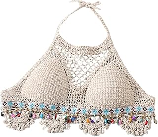 Biquíni feminino de verão sexy de crochê frente única top cropped maiô frente única maiô frente única sutiã de malha de crochê frente única top cropped para mulheres Y2K branco sutiã embutido