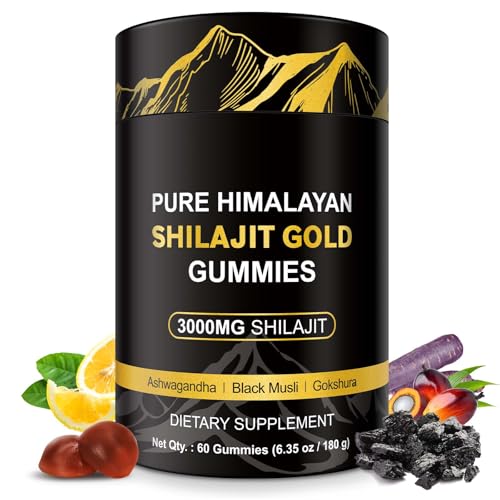 Shilajit Puro del Himalaya, Shilajit Gold Gummies 3000mg, Aportan Energía y Vitalidad, 60 PCS Gominolas de Shilajit para Hombres y Mujeres