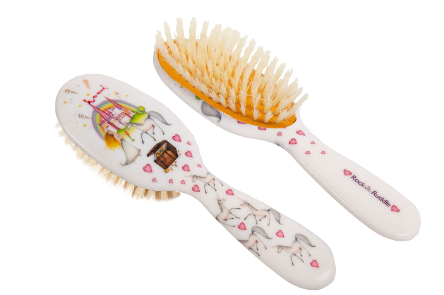 Rock & Ruddle Soft White Natural Bristle Hairbrush for Babies and Young Children (Baby 6.9") - Perfect for Fine Hair Detangling and Smoothing - Designed & Made in UK - Unicorns Design